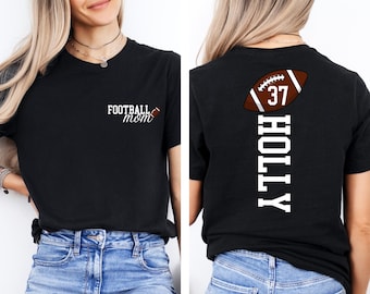 Football Mom Shirt With Kids Name & Jersey Number, Gift For Football Lover Mom Shirt, Mothers Day Gift Mom, Cute Football Season Mama Shirt