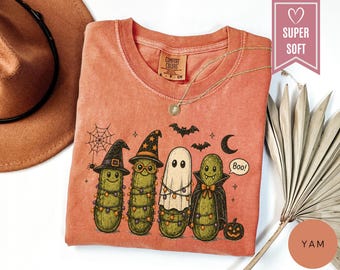 Comfort Colors® Funny Halloween Pickleball T-Shirt, Spooky Dinks Costume Tee, Halloween Canned Pickles Clothes, Pickle Clothing Tees Apparel