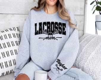 Sudadera personalizada para mamá de lacrosse, sudadera con capucha personalizada para mamá de lacrosse, cuello redondo para mamá de lacrosse, regalo para mamá de lacrosse para el día de la madre.