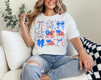 Coquette 4th of July Shirt: American Flag Bow Patriotic Tee