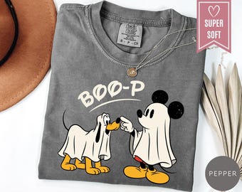 Camiseta Comfort Colors® Retro Mickey Boo-p Ghost Dog, Camiseta divertida de Halloween para mamás de perros Disney, Camisetas de fantasmas de Mickey, Ropa espeluznante de Disneyland