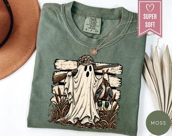Camiseta Comfort Colors® Cazador de Fantasmas, Camiseta de Caza de Halloween, Camiseta de Caza con Arco de Fantasmas, Camisetas de Caza de Camuflaje, Camisetas de Ropa para Caza de Ciervos Regalos