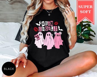 Comfort Colors® Mean Ghouls Shirt, Pink Ghost Halloween Tee, Retro Pink Ghost Party Shirt, October Pink Ghost Shirt, Cute Ghost Shirt