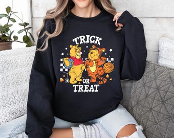 Retro Trick or Treat Pooh and Tigger Shirt, Winnie The Pooh Halloween Sweatshirt, Mickey Not So Scary Halloween, Disney Halloween Trip Tee