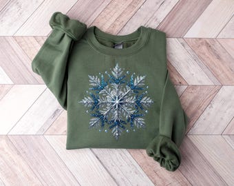 Christmas Snowflake Sweatshirt, Winter Holiday Sweater, Women’s Christmas Hoodie, Cozy Snowflake Winter Pullover Shirt
