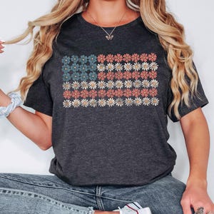 Retro Floral American Flag Shirt: 4th of July Graphic Tee