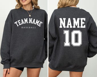 Custom Baseball Team Name and Number Sweatshirt,Baseball Mama Hoodie,Game Day Women,Number on Back of Sweater,Gift For Baseball Team Lover