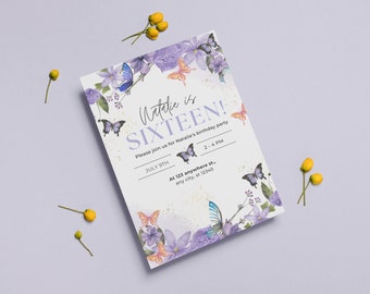 Lavender Butterfly Invitation | Butterfly Invite | Digital Invitation | Butterfly Birthday | Butterfly Theme Party | Sweet Sixteen