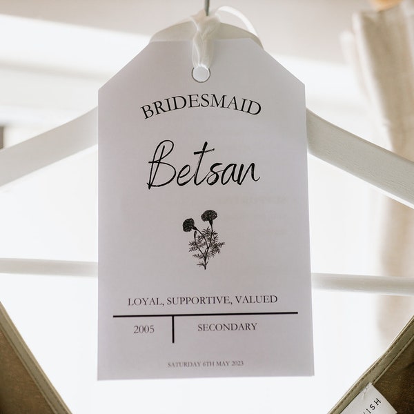 Personalisierte Brautjungfer Kleiderbügel Tag/Label Hochzeit