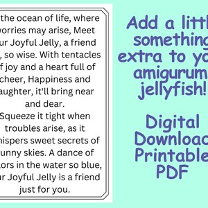 Amigurumi Jellyfish Joyful Jellyfish Poem Printable PDF File Instant