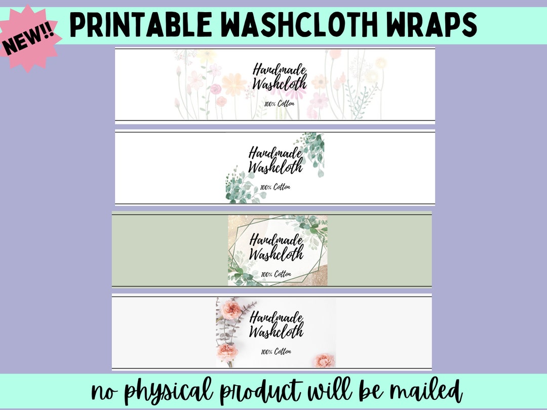 Floral Printable Washcloth Wraps Label Printable Tag Crochet Washcloth ...