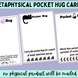 3 cartes métaphysiques de câlin de poche fichier PDF imprimable en téléchargement immédiat 3 poèmes différents sur le thème de la sorcellerie au crochet, magie de la sorcellerie woo