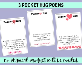 3 cartes de câlin de poche fichier PDF imprimable à téléchargement immédiat 3 poèmes différents au crochet, marchand d'impressions au crochet