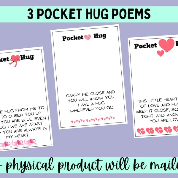 3 Pocket Hug Cards druckbare PDF-Datei Sofort-Download 3 verschiedene Gedichte Crochet Business Printables häkeln Verkäufer