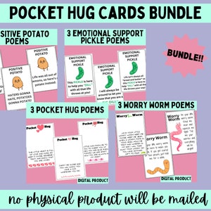 BUNDLE Poesie di abbracci tascabili, Sottaceto di supporto emotivo, Patata positiva, Poesie di Worry Worm, Stampabili all'uncinetto
