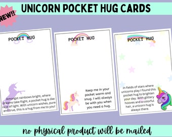3 Unicorn Pocket Hug Cards Set 2 Printable PDF File Instant Download 3 different poems Crochet Business printable Craft Vendor Resin Design