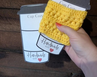 Cartoncini espositivi a forma di tazza di caffè stampabili / Etichette per venditori di artigianato / Inserti per fascette da caffè / Download immediato in PDF / Forniture per venditori di uncinetto