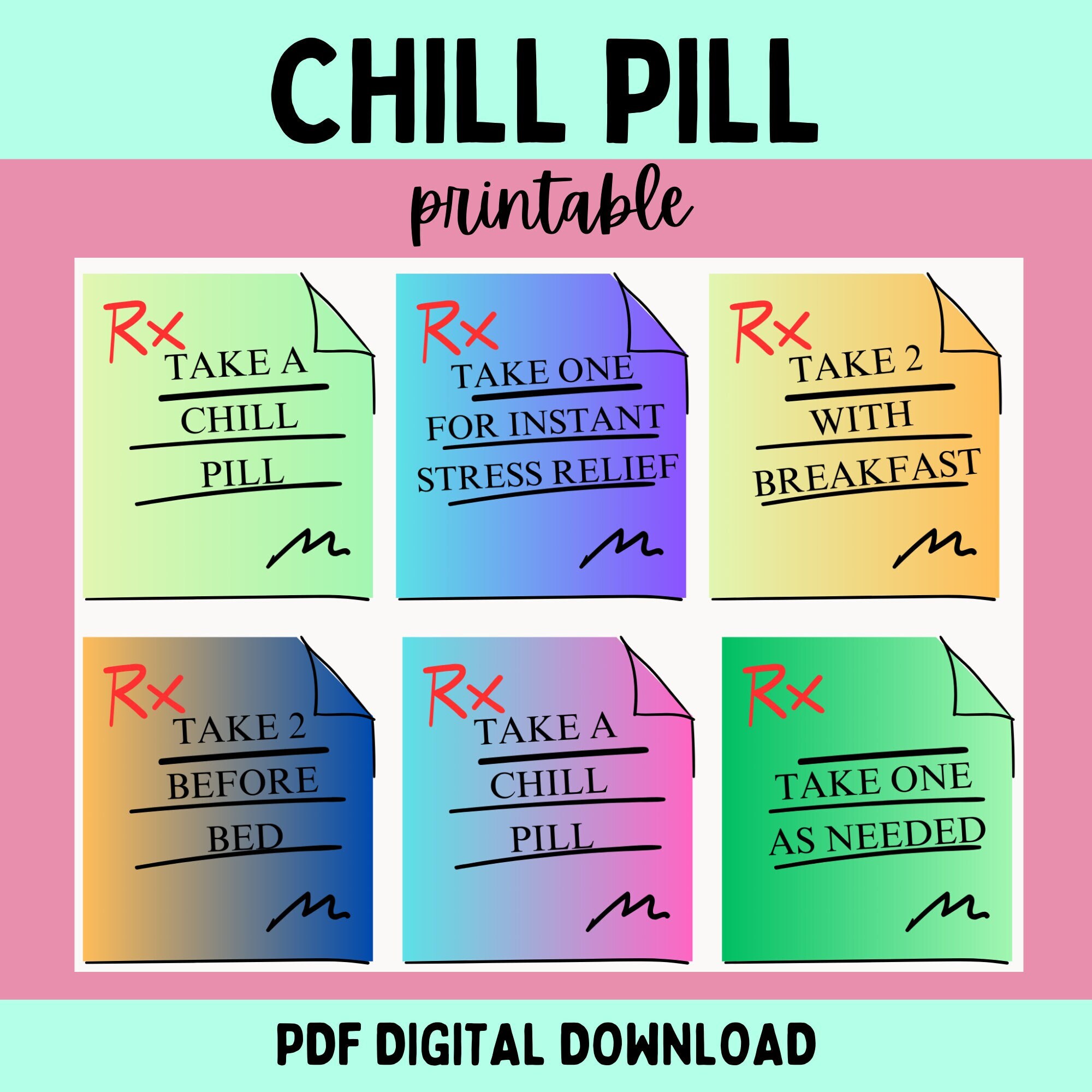 Crochet Chill Pill Happy Pill Printable PDF File Instant Download Crochet Business Printables ...