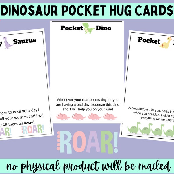 3 Dinosaur Pocket Hug Cards Set 2 Printable PDF File Instant Download 3 different poems Crochet Business printable Craft Vendor Resin Design