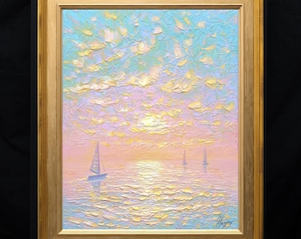 Original oil on canvas Impasto painting, Hand-painted seascape, Modern impressionism, Nautical, Sailboats, Ocean, Sea
