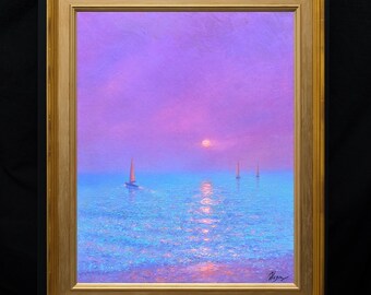 Original oil on canvas Impasto painting, Hand-painted seascape, Modern impressionism, Nautical, Sailboats, Ocean, Sea
