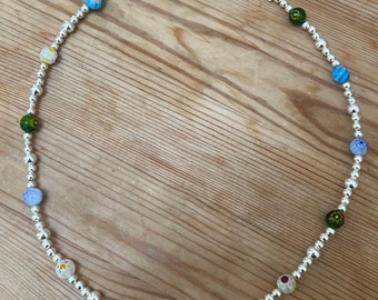 Silver Millefiori Beaded Necklace