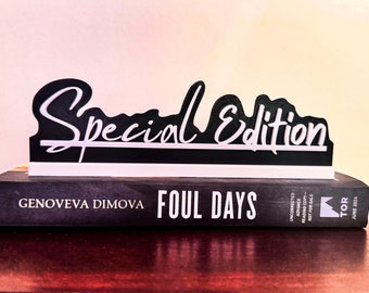 Special Edition Black and White Bookshelf Book Sign Display Decor