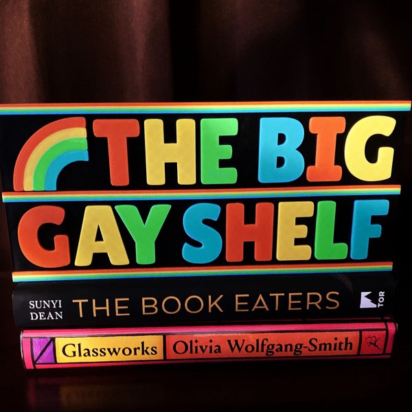 The Big Gay Shelf Bookshelf or Movie Shelf Sign Display Rainbow Queer Pride Decor Modular Stacking