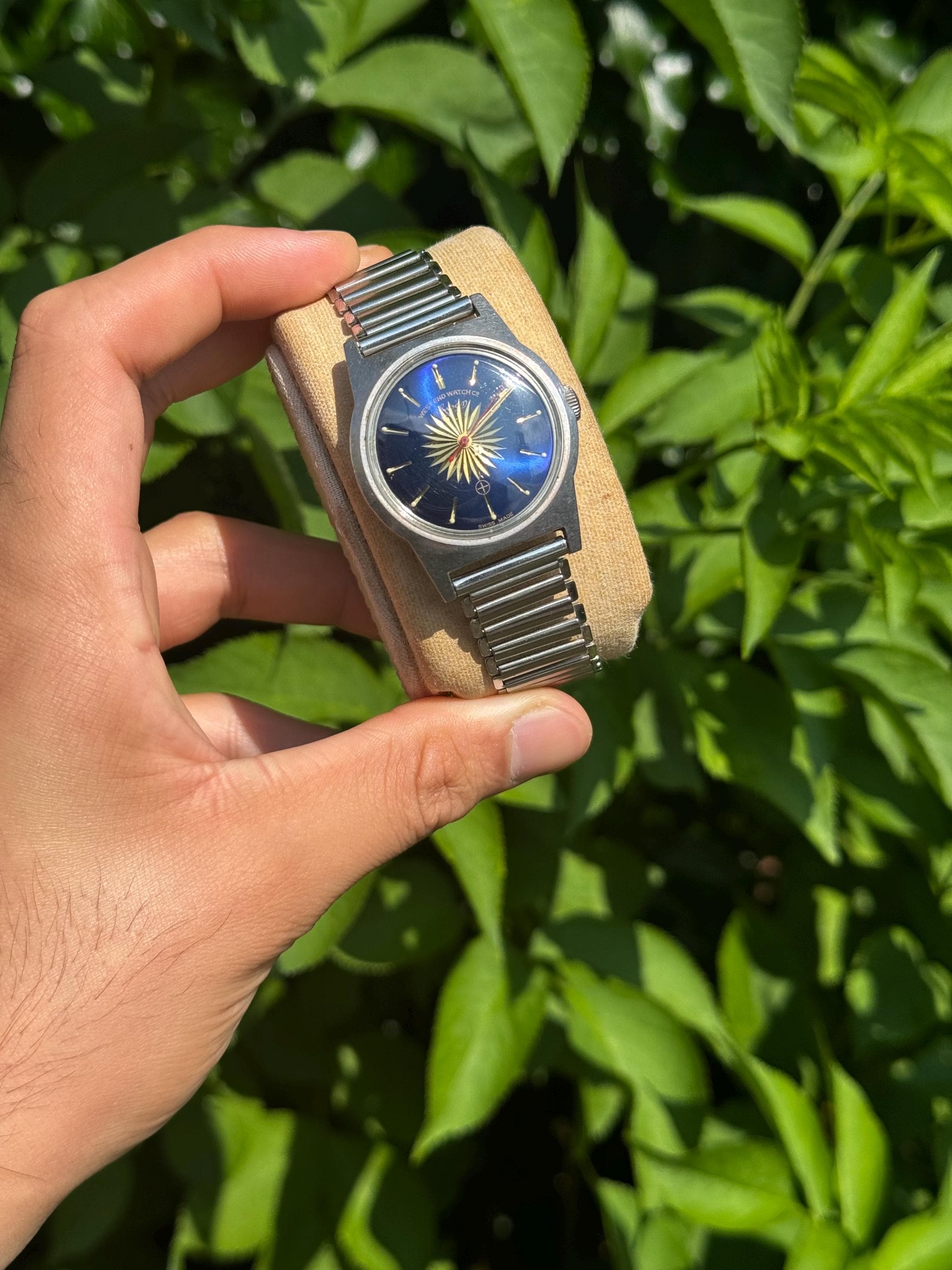 Vintage West End Sowar Watch: Blue Gold Star Dial, Swiss Made