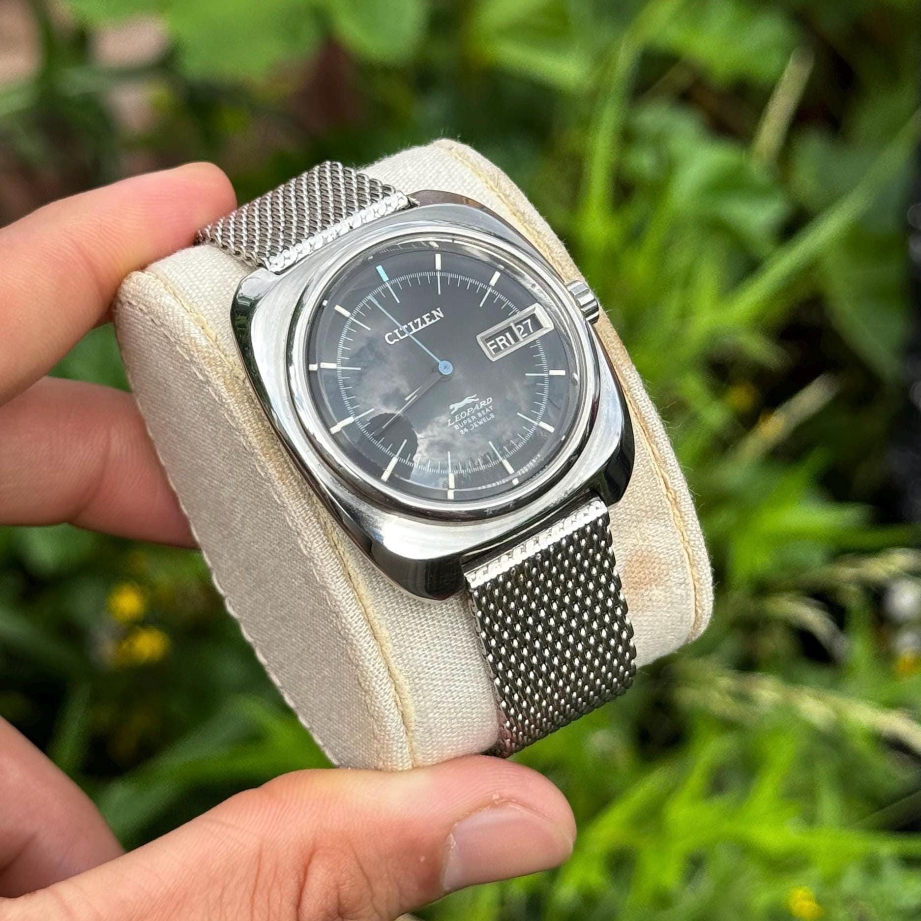 Vintage Citizen Leopard Superbeat Cushion Case Black Dial