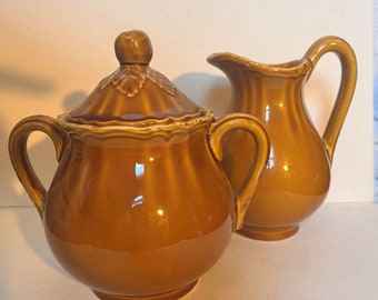 Vintage French Pottery by Luneville K & G Faience De France Louis XV - Lidded Sugar and Creamer