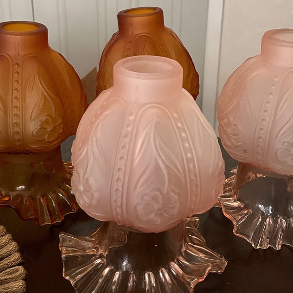 Ruffled Glass Shades - Art Nouveau 8" High for Hurricane/Oil style Lamps, Pendant, Sconce in 2 Amazing Colors