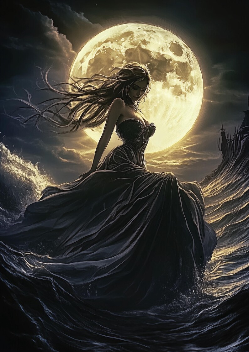 Dark Fantasy Moon Goddess Wall Art - Printable Poster - Lunar Woman Art ...
