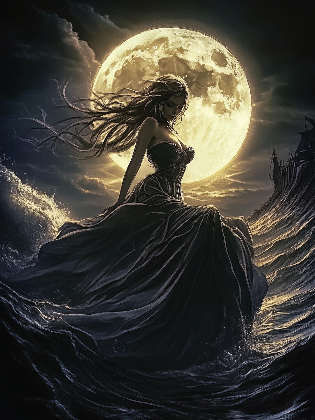 Dark Fantasy Moon Goddess Wall Art - Printable Poster - Lunar Woman Art ...