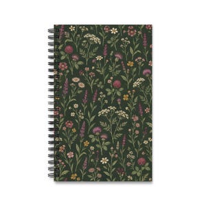 Wildflower Meadow Spiral Journal, Forest Green Botanical Notebook