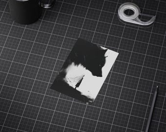 Silent Guardian Art Print - Minimalist Wolf & Woman Illustration - Small Desk Art or Mini Wall Print - Calm Symbolic Decor