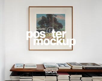 1x1 Poster Mockup for Photoshop: Square Frame in Minimalist Scene (Digital Download)