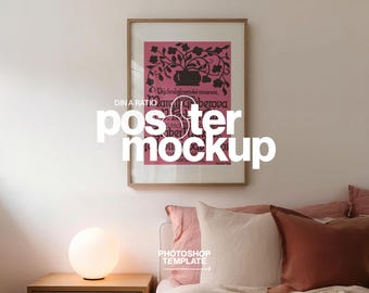 Vertical Frame Mockup: DIN A Poster Template Sweet Bedroom Scene for Photoshop (Digital Download)
