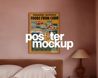 Vertical Frame Mockup: DIN A Poster Template in Pink Bedroom Scene for Photoshop (Digital Download)