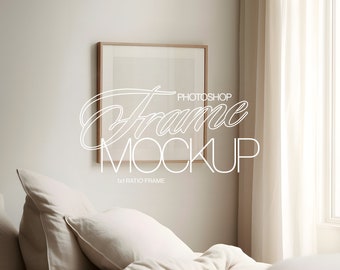 1x1 Frame Mockup Photoshop Template in Luxurious Bedroom Scene | Square Frame Mockup for Art and Prints Display