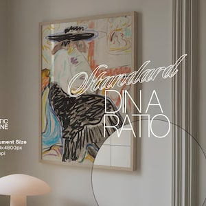 Puede incluir: Una pintura abstracta enmarcada de una persona con un sombrero, con un fondo colorido. La pintura se titula "Standard Dina Ratio".