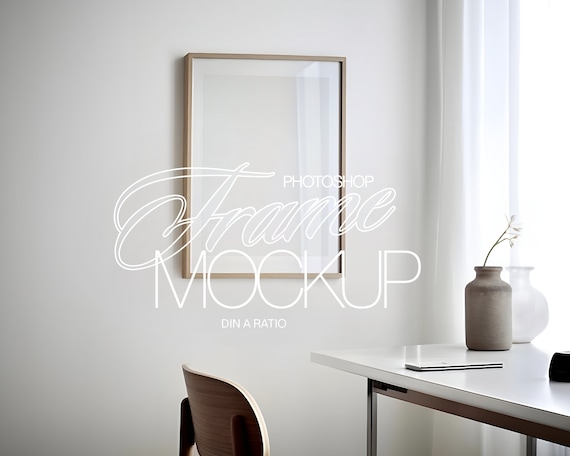 DIN A Frame Mockup Photoshop Template for Wall Art and Prints Display | A3 Frame Mockup PSD with Smart Object | PSD Frame Desk Scene