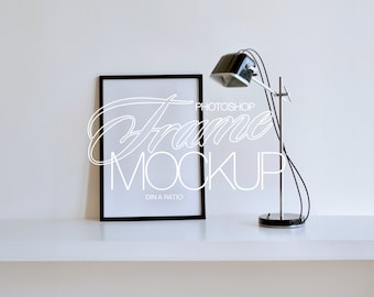 A4 Black Frame Photoshop Mockup Template for Art and Prints | DIN A Vertical Frame PSD Mockup | Black Frame Mockup Minimalist Scene