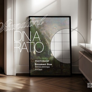 DIN A Black Photoshop Leaning Frame Mockup for Art and Prints Display A1 ISO Frame PSD Template in Sunlit Interior Scene Wall Art Mockup zdjęcie 2