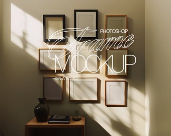 4x5 Gallery Wall Photoshop Frame Mockup for Art and Prints | PSD Frame Mockup Template Japandi Interior Scene Gallery Frames Mockup