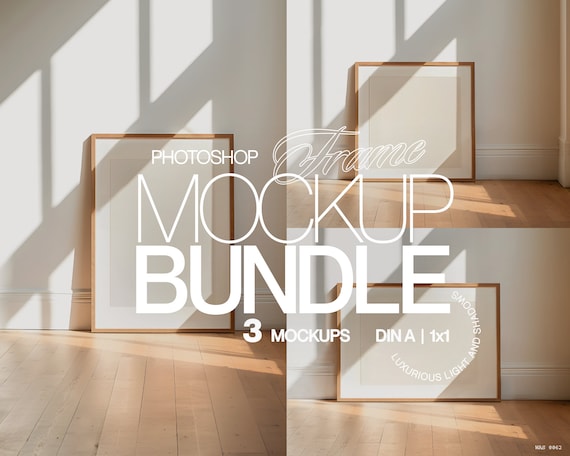 Square, Portrait and Landscape Frame Mockup Pack of Three PSD | 1x1, DIN A Horizontal and Vertical Frame Mockup for Photoshop Pack Template