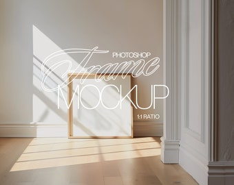 Square Photoshop Frame Mockup | 1x1 Frame Mockup PSD for Artwork and Prints | Leaning Frame Photoshop Mockup Template