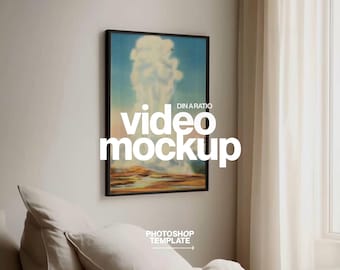 Photoshop Video Mockup: DIN A Ratio Black Frame Animated Poster Template in Bedroom (Digital Download)