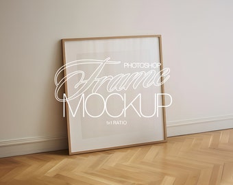1x1 Leaning Frame Photoshop Mockup for Art and Prints Display | Square Wooden Frame PSD Template Interior Mockup