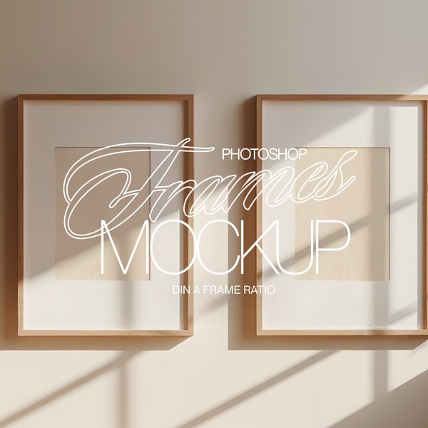 DIN A Frame Mockup for Photoshop | Two Vertical Frames PSD Template for Prints and Artwork | Minimal Wood Frame Mockup